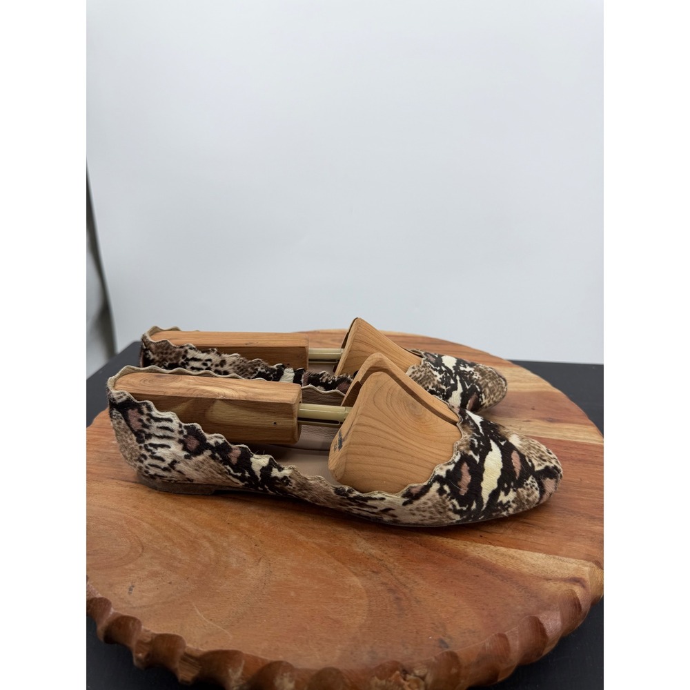Chloe Lauren Ballet Flats Womens 37 6 Brown Python Print Scalloped Calf Hair